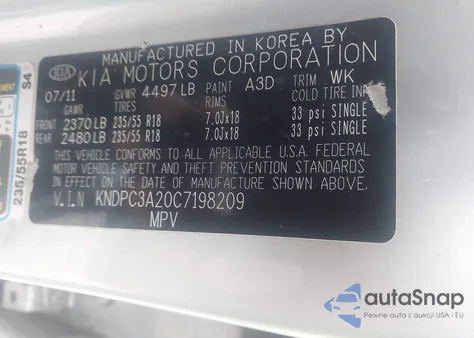 2012 Kia Sportage Ex из США, поврежденный, VIN KNDPC3A20C7198209